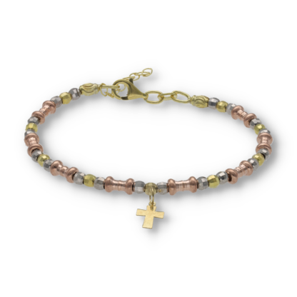 Armband vergoldet mit Perlen und Kreuz aus Silber
