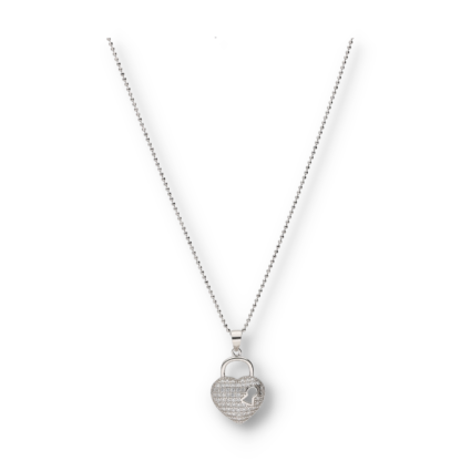 Kette mit Herzanhänger Schlüsselloch und Zirkonia aus Silber
