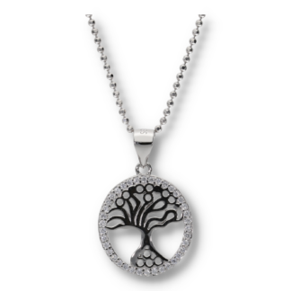 Halskette mit Lebensbaum geziert mit Zirkoniasteinen aus Silber