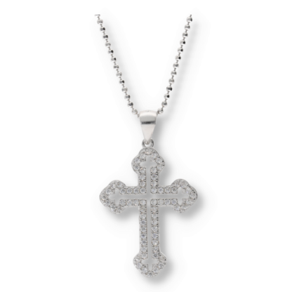 Silberkette mit orthodoxem Kreuzanhänger und Steinen