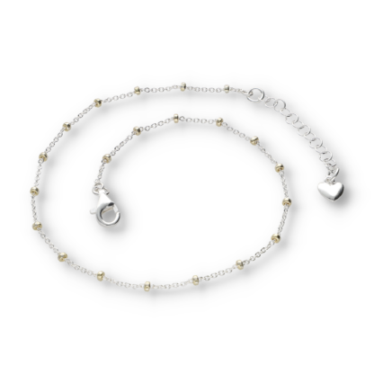 Goldglänzende Fußkette mit runden Perlen aus Silber