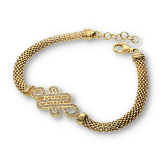 Vergoldetes Armband mit abstrakten Muster welches mit Zirkoniasteinen verziert ist