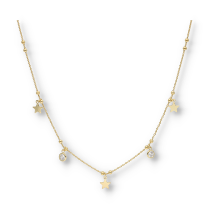 Vergoldetes Armband mit Sternen sowie weiß-funkelnden kreisrunden Zirkoniasteinen