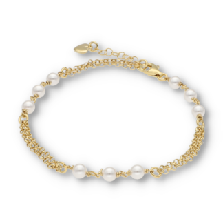 Vergoldetes Doppelreihiges Silberarmband mit Perlen