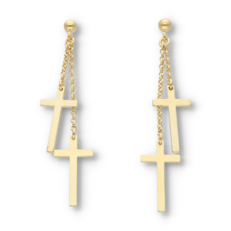 Vergoldeter Ohrhänger mit zwei Kreuzanhänger aus 925er Silber