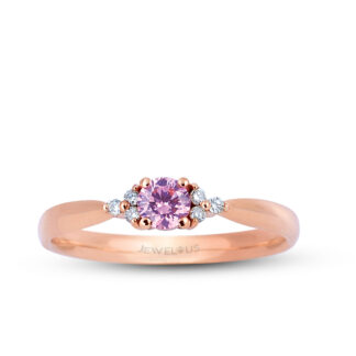 Rosa Saphir Ring aus 585er Gold mit sechs klare Diamanten.