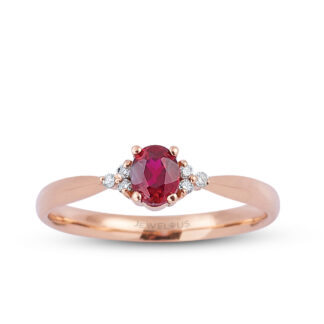 Rubin Ring aus Gold mit sechs klare Diamanten.