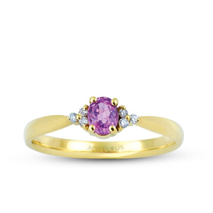 Diamant Ring mit rosa Saphir aus 585er Gelbgold.