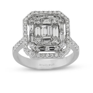 Diamant Ring aus Gold in Baguette- und Brillantschliff in quadratischen Fassungen