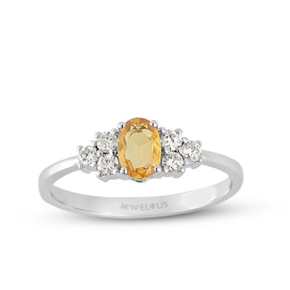 Gelber Saphir Ring aus 585er Weißgold mit 6 klaren Brillanten