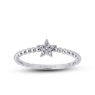 Ring aus 585er Gold mit Sternen-Ringkopf, geziert von Brillanten