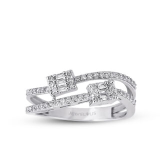 Diamantring mit zweireihiger geschwungener Ringschiene aus Gold