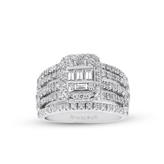 Diamantring aus 585er Gold wird von Brillanten in mehrreihigen  Ringschiene gekrönt