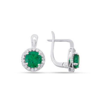Gold Ohrhänger mit Smaragd in runder Form und Diamanten