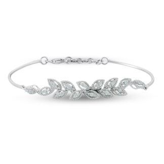 Gold Armreif mit geformten Blättern inspiriert vom Olivenzweig mit Brillanten