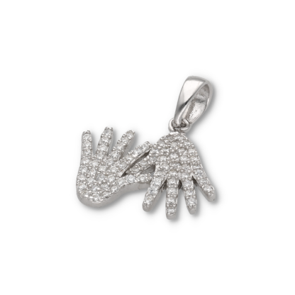 Silberkettenanhänger Hände mit Zirkoniasteinen