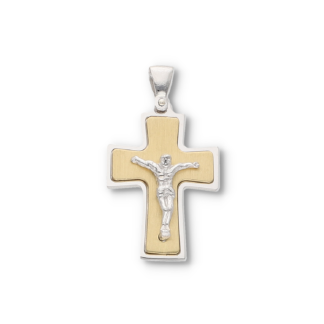 Kettenanhänger bicolor Jesus Kreuz aus Silber vergoldet