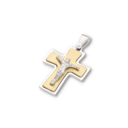 Kettenanhänger bicolor Jesus Kreuz aus Silber vergoldet