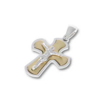 Kettenanhänger bicolor Jesus Kreuz aus Silber vergolde