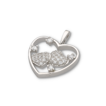 Kettenanhänger mit zwei Herzen bestückt mit Zirkoniasteinen aus Silber