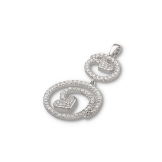 Kettenanhänger Spirale mit zwei Herzen bestückt mit Zirkoniasteinen aus Silber