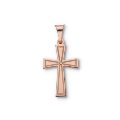 Kettenanhänger Kreuz mit einem Zirkonia aus Silber in Rotgold vergoldet