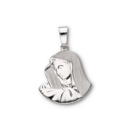 Kettenanhänger Mutter Maria in runder Form und 3D-Optik aus Silber
