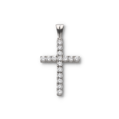 Kettenanhänger Kreuz mit 16 Zirkoniasteinen besetzt aus Silber