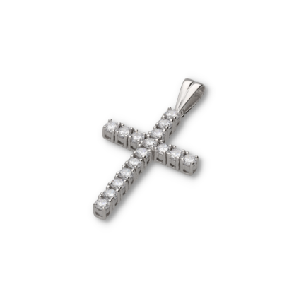 Kettenanhänger Kreuz mit 16 Zirkoniasteinen besetzt aus Silber