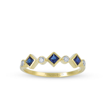 Ring aus 585er Gold mit weißen und blauen Zirkonia.