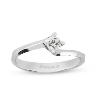 Verlobungsring / Damenring aus Weißgold mit einem Stein auf gedrehter Ringschiene.