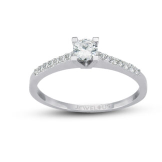 Solitär / Verlobungsring aus Gold mit einem Stein.