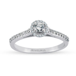 Solitär aus Gold mit Stein Zirkonia in kreisrunder Form.