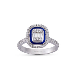 Ring aus 585er Gold mit Zirkonia tiefenblau als Umrandung hervorgehoben