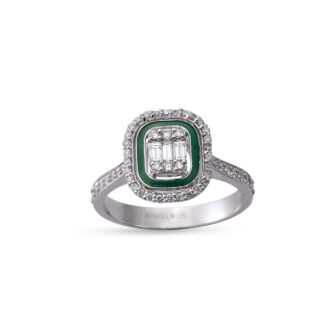 Verlobungsring aus 585er Gold mit Zirkonia in grün als Umrandung