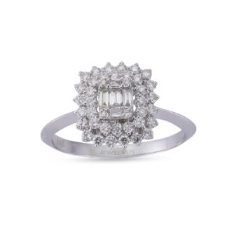 Zirkonia Ring aus 585er Gold in Baguette- und Brillantschliff