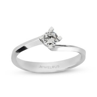 Solitär Ring aus Gold mit einem Zirkoniastein auf gedrehter Ringschiene