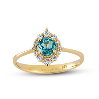 Ring aus Gelbgold mit blauen und klaren Zirkonia Steinen
