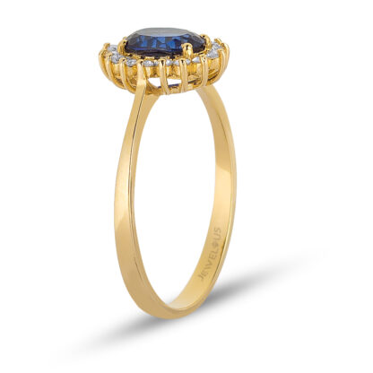 Ring aus Gelbgold mit blauen und klaren Zirkonia Steinen