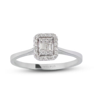 Solitärring aus Gold mit Zirkonia in Baguette- und Brillantschliff