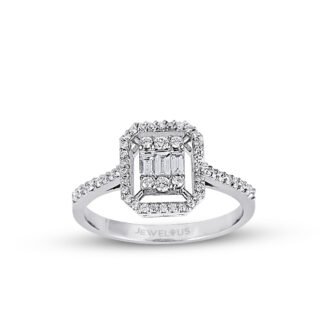 Ring aus Gold im Vintage-Stil mit Zirkoniasteinen in Baguette- und Brillantschliff