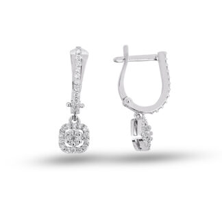 Ohrhänger aus Weißgold mit Zirkoniasteinen in quadratischer Form gefasst.