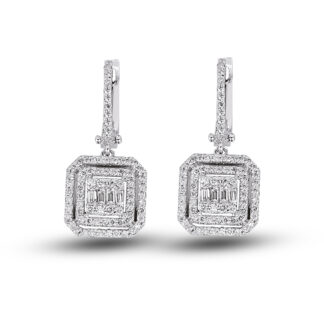 Ohrhänger aus Weißgold mit Zirkoniasteinen in quadratischer Form