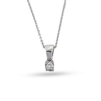 Halskette aus 585er Weißgold mit einem brillantgeschliffenen Zirkoniastein in Krappenfassung.