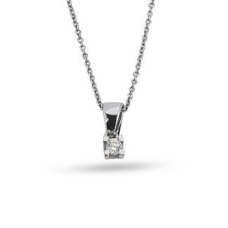 Halskette aus 585er Weißgold mit einem brillantgeschliffenen Zirkoniastein in Krappenfassung.