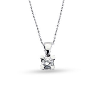 Halskette aus 585er Weißgold mit einem brillantgeschliffenen Zirkoniastein in Krappenfassung.