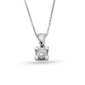 Halskette aus 585er Weißgold mit einem brillantgeschliffenen Zirkoniastein in Krappenfassung.