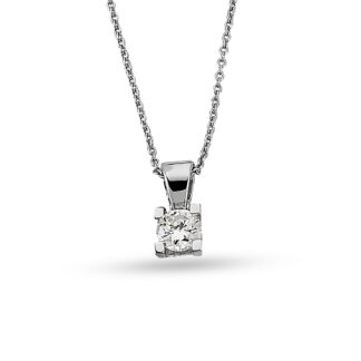 Halskette aus 585er Weißgold mit einem brillantgeschliffenen Zirkoniastein in Krappenfassung.