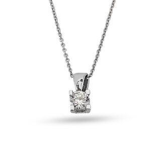 Halskette aus 585er Weißgold mit einem brillantgeschliffenen Zirkoniastein in Krappenfassung.