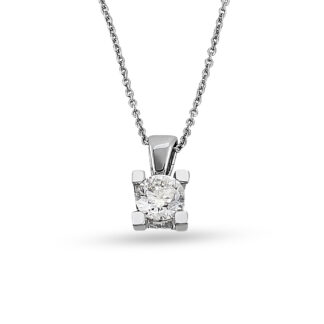 Halskette aus 585er Weißgold mit einem brillantgeschliffenen Zirkoniastein in Krappenfassung.